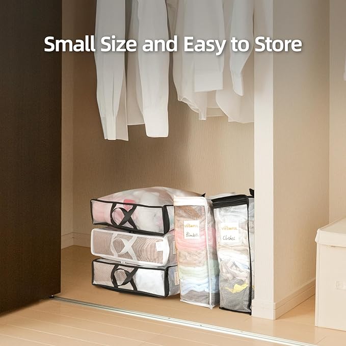 Vieshful 12 Pack Clear Storage Bags for Clothes, 17.7" × 14.96" × 5.1" Clear PVC Mesh Clothing Organizers with Zipper for Blankets, Clothes, Bedding, Sweater, Toys & Closet Storage, 22L Black