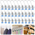 Clothes Pins Hanging Clips, 2025 Upgrade Space-Saving Clothespin Hat Pants Storage Hanging Travel Hook, Multifunctional Hanger Hooks Anti Rust Clips for Clothes (30, Blue)
