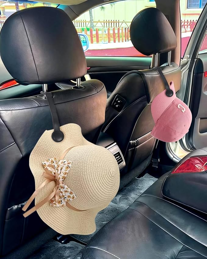 2 Pcs Magnetic Cowboy Hat Clip for Car,Leather Magnet Hat Holder Organizer Hook,Car Headrest Magnetic Hat Hanger for Car,Truck,SUV,Vehicle