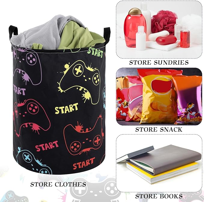 Zhehao 2 Pcs Gamer Laundry Basket Boys Kids Laundry Hamper Gamer Room Decor Gaming Storage Basket Hamper Clothes Organizer Nursery Toy Storage Bin for Easter Gifts Bedroom Bathroom Decoration(Vivid)