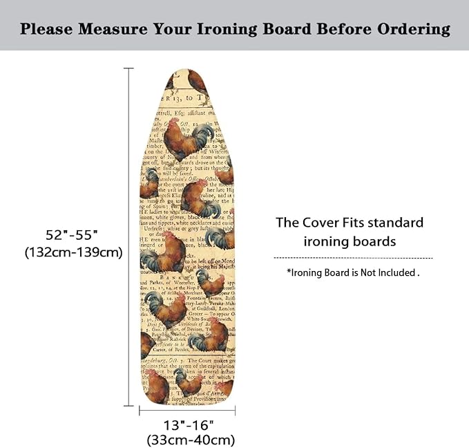 Poster Rooster Ironing Board Cover and Pad Standard Size 15 x 54 Stain Resistant Fasteners Elastic Edge Ironing Cover
