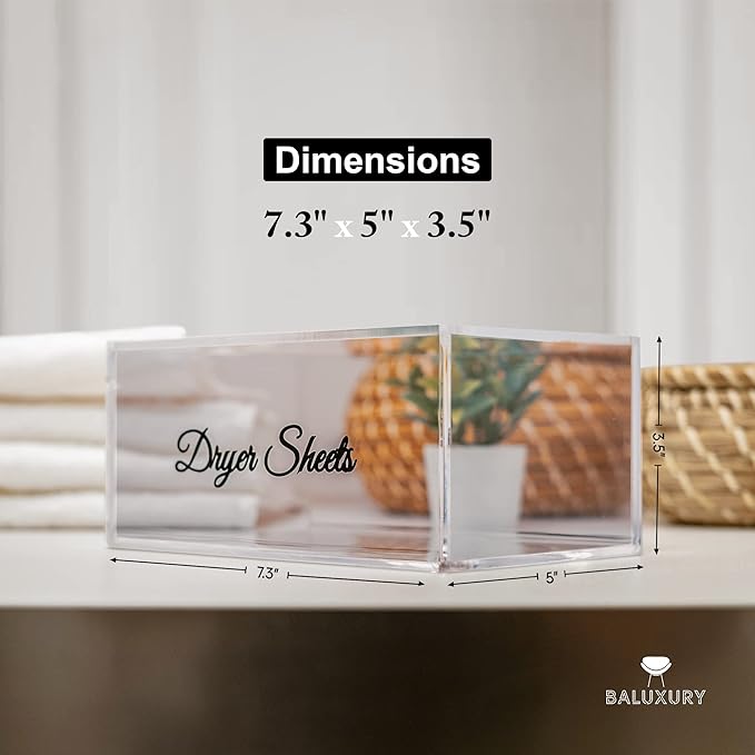 BALUXURY Acrylic Laundry Dryer Sheet Holder, Clear Dryer Sheets Container with Lid for Laundry Room Decor