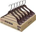 36-Pack Premium Wide Shoulder Wooden Suit Hangers, 16" Heavy-Duty Solid Wood Coat Hangers with Pant Bar for Women's Heavy Garments, Blazers, Jackets (Dark Cherry)