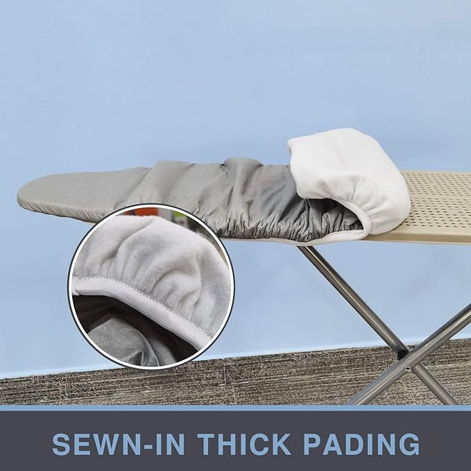 Ironing Board Cover and Pad, Standard Size 15x54, Thick Padding, Elastic Edge, Silicone Coated, Resist Scorching, Adjustable Fastener, Heavy Duty Padded Iron Board Covers (Grey)