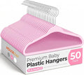 HOUSE DAY 11.4 Inch Baby Hangers 50 Pack - Plastic Kids Hangers Space Saving Thin Profile, Children Closet Organizers with Rotatable Hook of 360°, Heavy Duty for Toddler Clothes Nursery - Pink