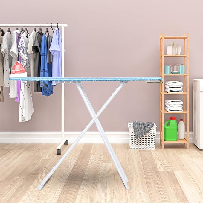 Ironing Board, 42 inch Full-Size Folding Ironing Board, 4-Leg Fold-Up Household Ironing Board, Extended Ironing Board Outside with Removable Heat-Resistant Cover (42 inch Blue)