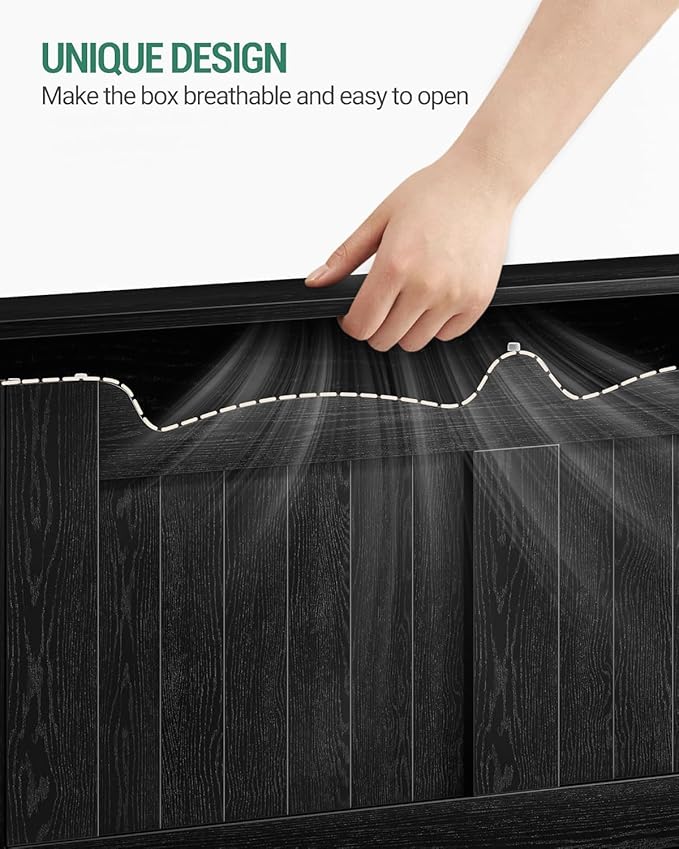 43.3" Storage Chest, Extra Large Storage Bench Trunk with 2 Hinges, Wooden Box, Lift-Top Chest Organizer, Shoe Bench for Entryway, Bedroom, Living Room, Black SB25504X