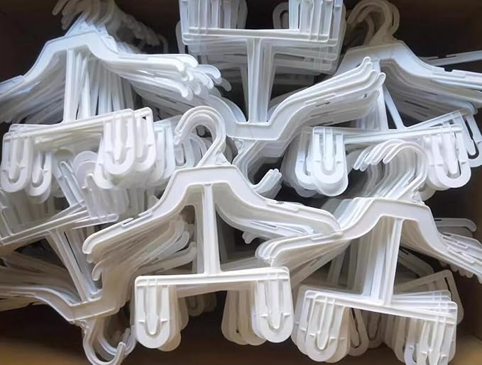 WellieSTR Anti-Slip Plastic Child Closet Hangers, 50 Pack, White, 30cm Wide