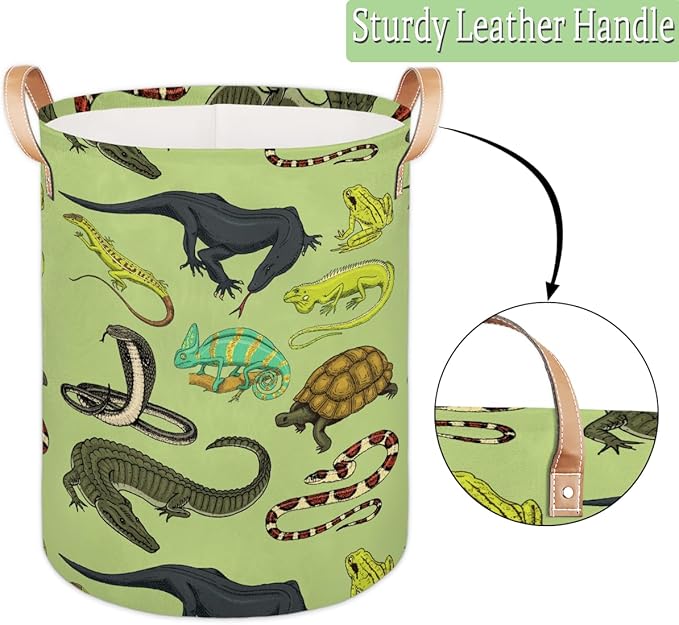 Large Laundry Basket Hamper - Reptiles 62L Collapsible Storage Bin for Kids Toys, Dirty Clothes, Blankets, Tall Baby Nursery Hamper for Boys Bedroom Bathroom Decor, Gift Basket