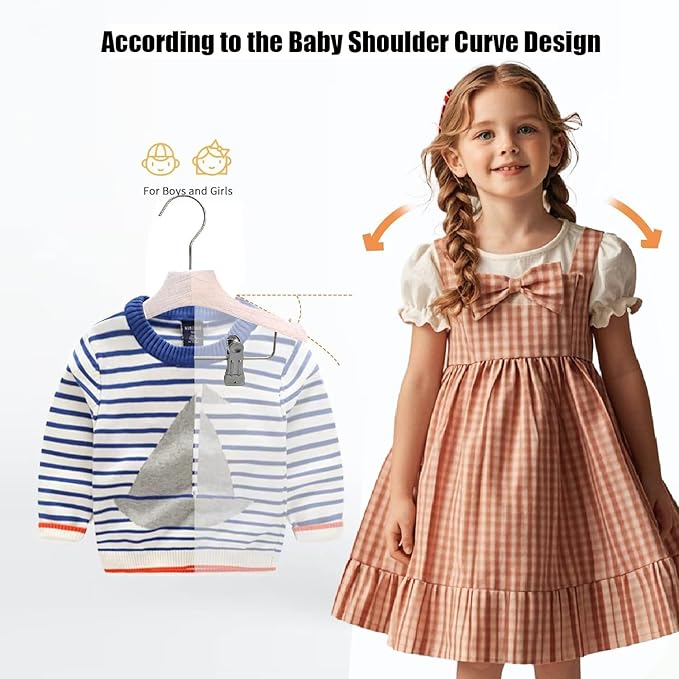 White 9.8" Ultra-Thin Wooden Children Closet Clothes Clips Hangers 12PCS Wood Baby Kids Coat Hangers for Infant Toddler Newborn Jumpsuit Pants Skirts Jeans Space Saving Heavy Duty Durable