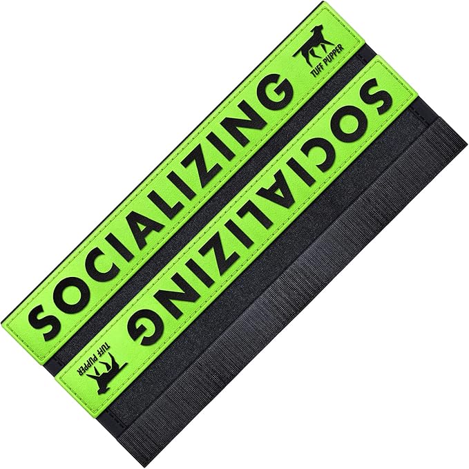 Tuff Pupper Waterproof Leash Sleeve | Fits Any Standard Size 1 Inch Wide Leash | Dual Sided Message | Durable Neoprene & Silicone | Odor & Stink Proof | Easy Secure On & Off (2 Pack, Socializing)