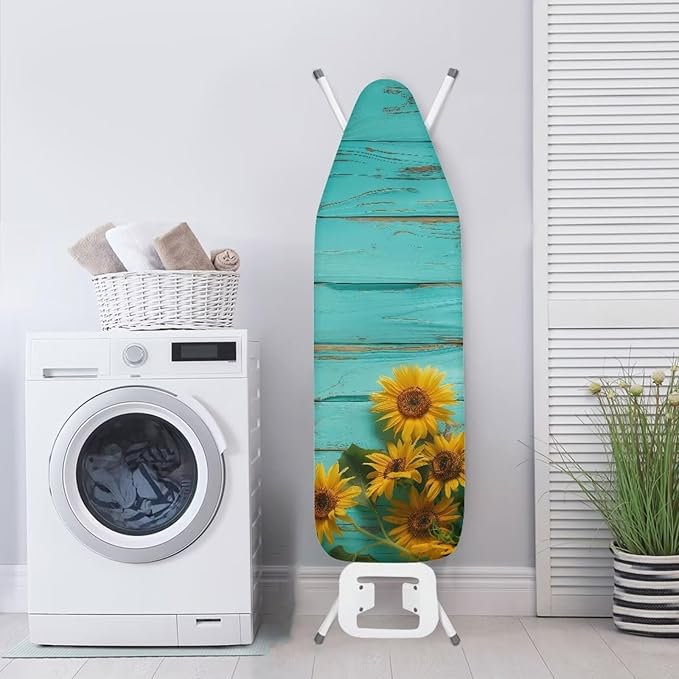 Wooden Sunflower Ironing Board Cover and Pad, Resist Scorching and Staining, 15x54 Heavy Duty Iron Pad Covers Standard Boards with Elastic Edges,
