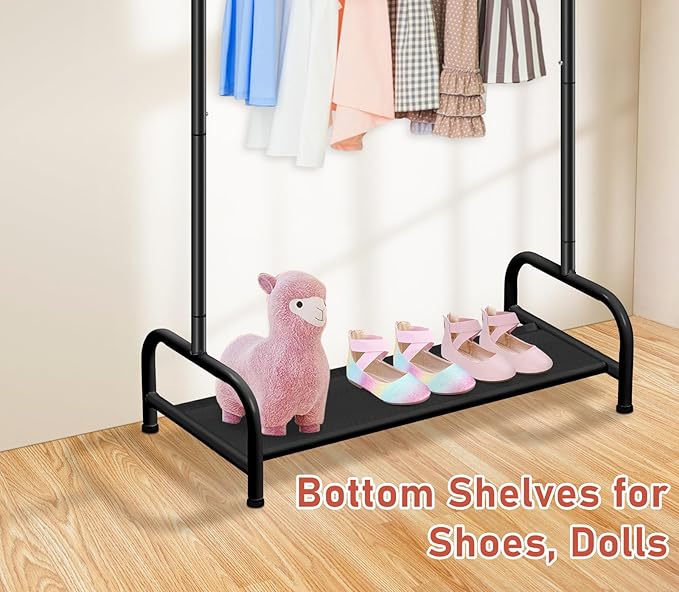 SLEEPING LAMB Kids Clothing Rack, Small Baby Clothes Rack with Bottom Storage Shelf, Toddler Clothes Hanger Rack with Bottom Storage Clothing Racks for hanging Clothes, Black