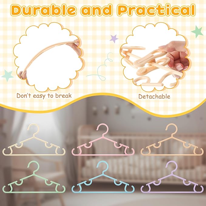 Hsei 60 Pack Pastel Color Kids Nursery Hangers Plastic Baby Hangers Heavy Duty Toddler Hanger for Pants, Coat, Skirts, Closet, Nursery Decor(Macaron)