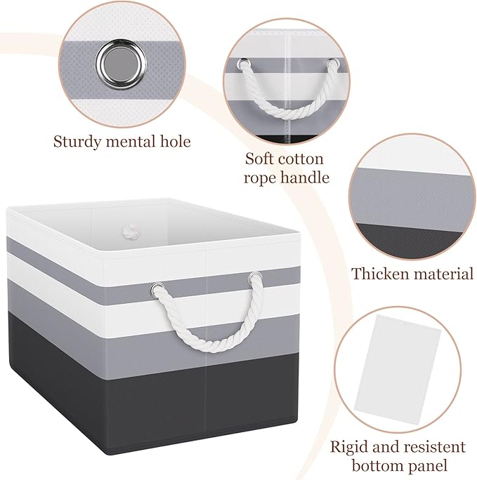 Storage Bin,Collapsible Storage Basket For Organizing,Large Storage Boxes With Rope Handles,Storage Containers,Gradient Grey,2 Pack