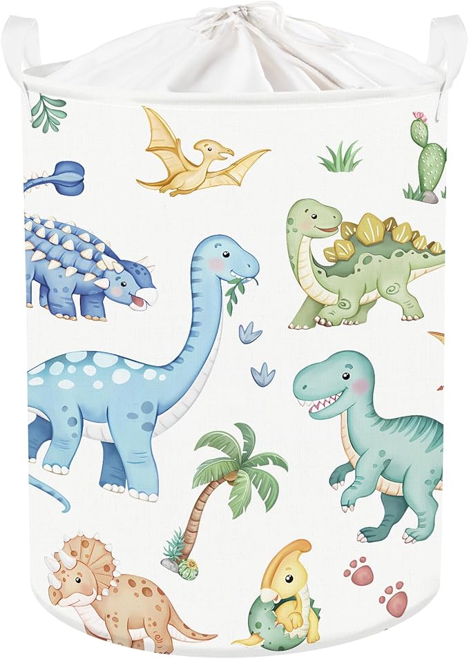 Clastyle Boho Dinosaur Laundry Basket Palm Tree Kids Clothes Book Storage Basket Gift Toy Box for Bedroom Decor,Pterosaur,36x45 cm