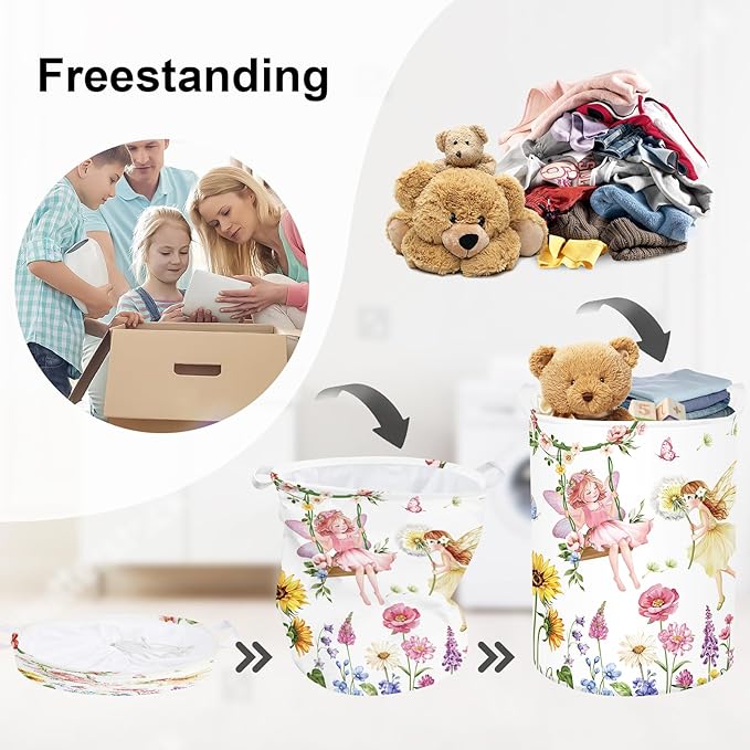 Fantasy Princess Laundry Hamper Colorful Large Storage Basket Collapsible Parents Organizer Kids Toy Clothes Bins for Bedroom, Bathroom, Fairy, 63L