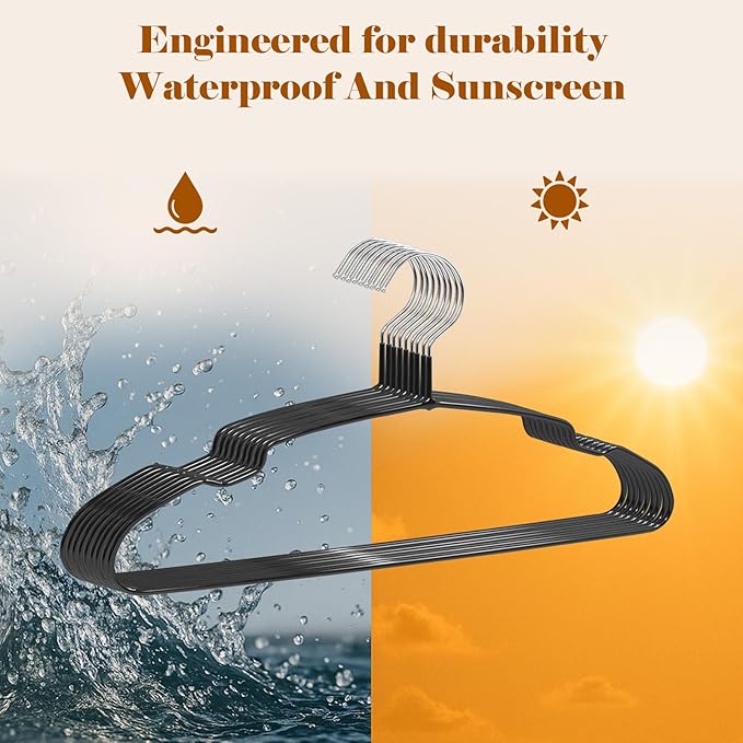 Clothes Hangers,50 Pack Black Metal Hanger Space Saving,Non Slip Coat Hanger for Shirt, Dress, Pants,Heavy Duty Clothes Hanger