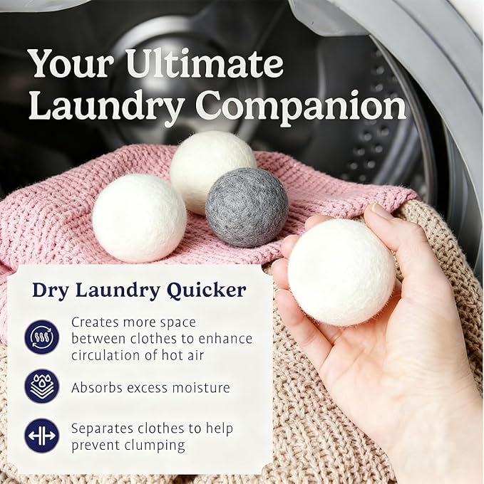 Wool Dryer Balls, New Zealand Dryer Balls Laundry Reusable Reduce Static Cling, Dryer Ball to Reduce Wrinkles & Shorten Drying Time, Drying Balls for Laundry(Pack of 6) (Black)