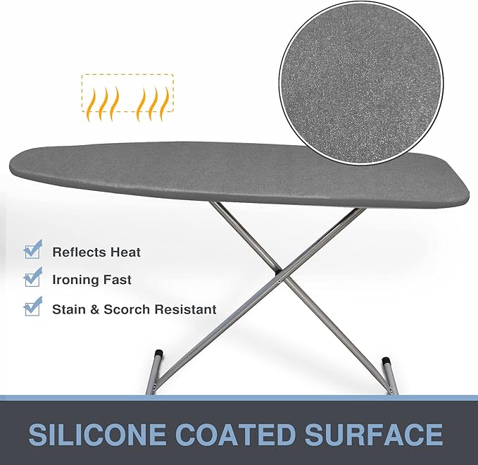 Ironing Board Cover and Pad, Standard Size 15x54, Thick Padding, Elastic Edge, Silicone Coated, Resist Scorching, Adjustable Fastener, Heavy Duty Padded Iron Board Covers (Black)