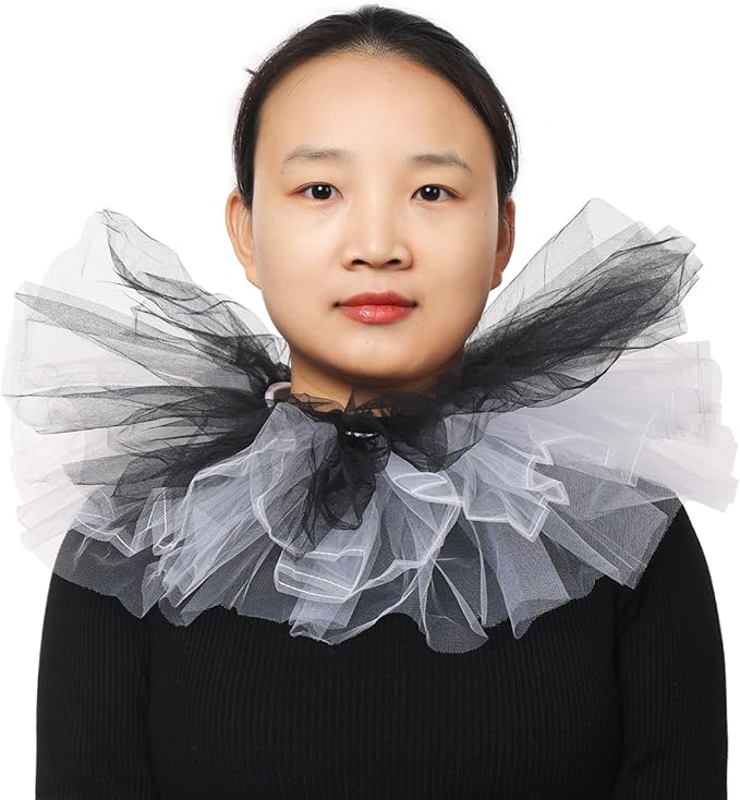 BLESSUME Victorian Retro Mesh Neck Ruff Ruffle Collar Layered Clown Neck Collar