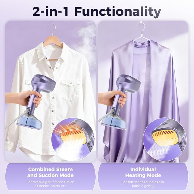Vacuum Steamer for Clothes, 3500Pa Suction Handheld Clothes Steamer,Multiple mode adjustment，Portable Travel Steamers for Clothes, Steaming & Ironing 2 in 1，400ml Water Tank (for 110-120V)