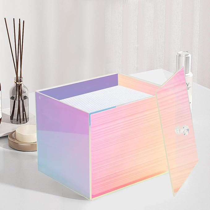 Weiai Face Towel Box, Acrylic Facial Disposable Towelettes Holder Container for XL Face Towels and Protects from Dust, Rainbow