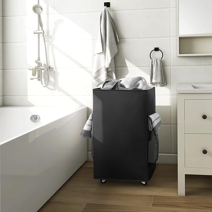 Chrislley 90L Rolling Laundry Basket Large Laundry Hamper with Wheels Collapsible Clothes Hamper Rolling Tall Laundry Storage Cart Foldable Clothes Organizer (Black)