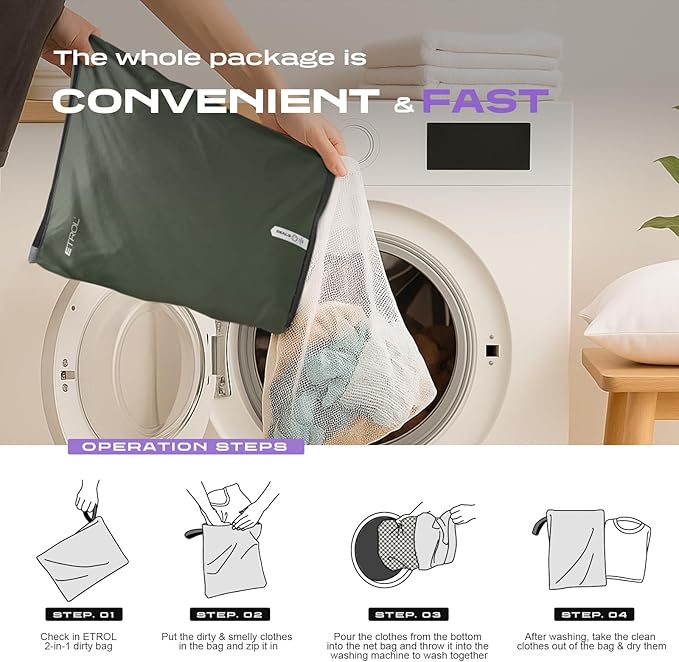 Mesh Laundry Bag for Travel, Gym, College, and Camping – Large Washable Zippered Dirty Clothes Organizer with Breathable Fabric – Portable Laundry Hamper for Sports, Healthcare Workers – Green