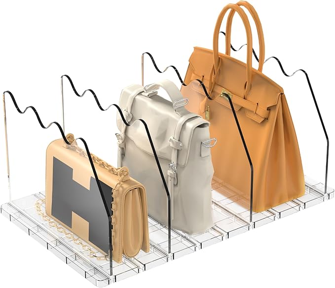 purse organizer for closet Sleek Transparent Acrylic Adjustable Organizer -shelf dividers Multifunctional for Home & Office Spaces (4 Baffles + 1 Hat Stand)