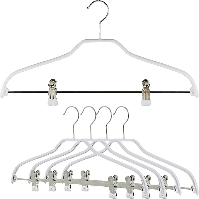 Mawa by Reston Lloyd Silhouette Series Non Slip Space Saving Hanger with Pant Clips, Style 40/FK,Set of 5, White