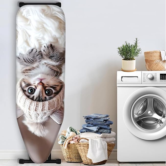 Nuxovilar Cute Cat with Knit Hat Ironing Board Cover, 15 * 54inch, Fits Most Standard Boards, Ironing Accessory, Home Decor