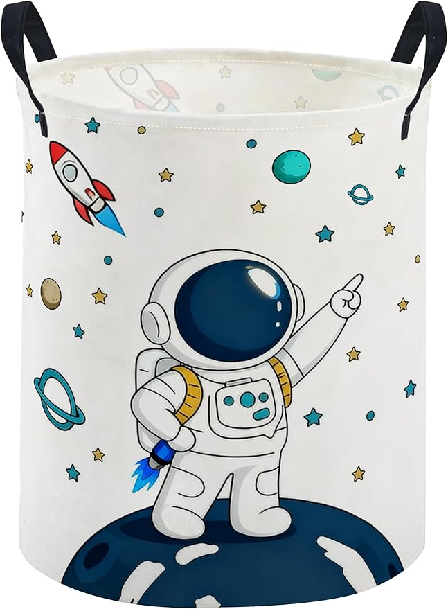 ESSME Kids Laundry Basket,Space Hamper Collapsible Canvas Waterproof Storage Bin foBoys, Cute Hamper,Gift Baskets(Astronaut)