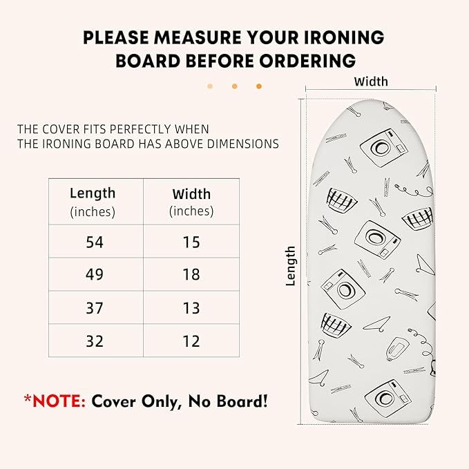 Seiritex Over The Door Ironing Board Cover 13 x 37 inch, Small Iron Board Cover w Heat Reflective 3 Layers Thick Padding with Hook and Loop Fasteners (White)
