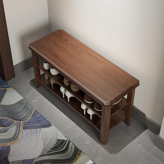 AQIMUELE Wood Shoe Rack Bench for Entryway, 2 Tier Shoe Rack for Front Door Entrance, Shoe Bench with Shoe Storage for Entryway, Bedroom, 31.5"