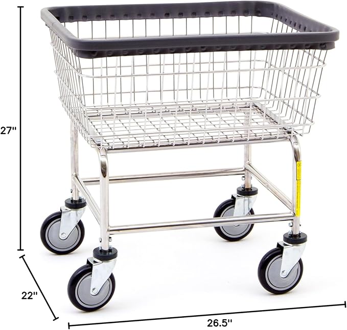 R&B Wire® 100E Heavy Duty Wire Laundry Cart | 2.5 Bushel | Steel Frame with Chrome Finish | Commercial Laundry Basket | Industrial Bumper | 5" Clean Wheel System™ Casters