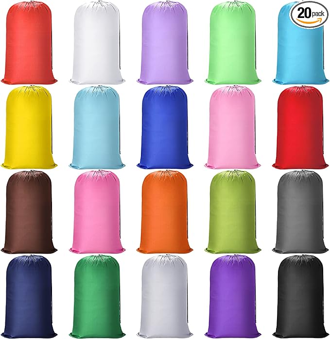 20 Pcs Laundry Bag Washable Travel Laundry Bags with Drawstring Lock Closure Large Heavy Duty for Camping Tent Blankets Dirty Clothes Yarn Fabric Storage, Multi Use