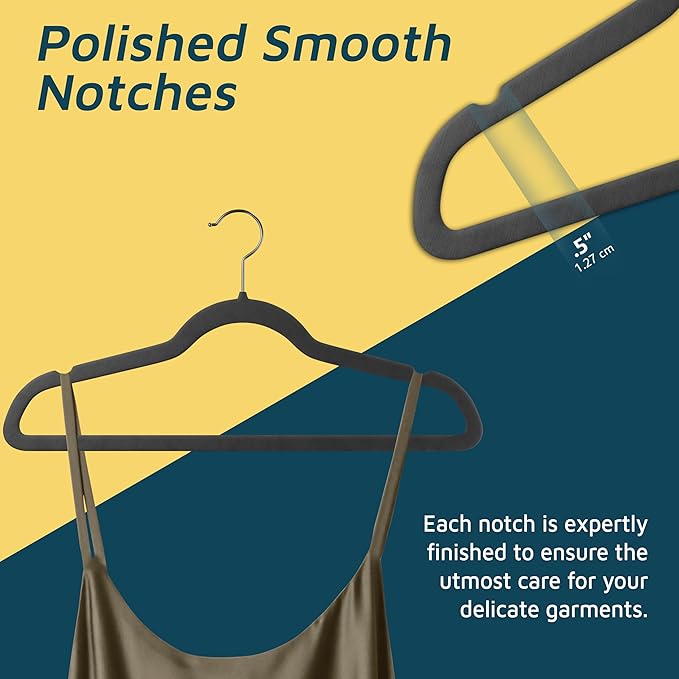 Lifemaster Velvet Clothes Hangers – with 360 Degree Swivel Hook and Non-Slip Shoulder Notch, Holds Up to 10 lbs, Heavy Duty Hanger Set, for Organizing Suit, Dress, Coat, and Clothes, Pack of 10, Gray