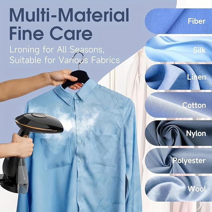 Handheld Steam Iron, 1500W Steam Iron with 6.5oz/108ml Adjustable Water Bottle, Vertical/Horizontal Steam and Ironing, Lightweight, Auto Shutoff, Black, DJ-1009 (Black - Steamer for Clothes)