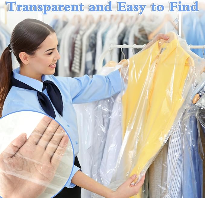 120 Pack Dry Cleaning Bags, 59 Inch Dry Cleaner Bags Plastic Clear Garment Bags for Hanging Clothes Storage Bag for Long Dress Gown Coat