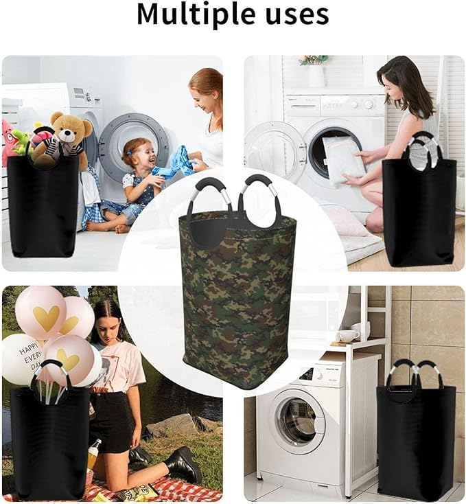 Camo Laundry Basket Camouflage Foldable Laundry Hamper Green Collapsible Laundry Baskets with Handles Clothes Hamper Laundry Tote Bag for Dorm Family Storage Bin 50L