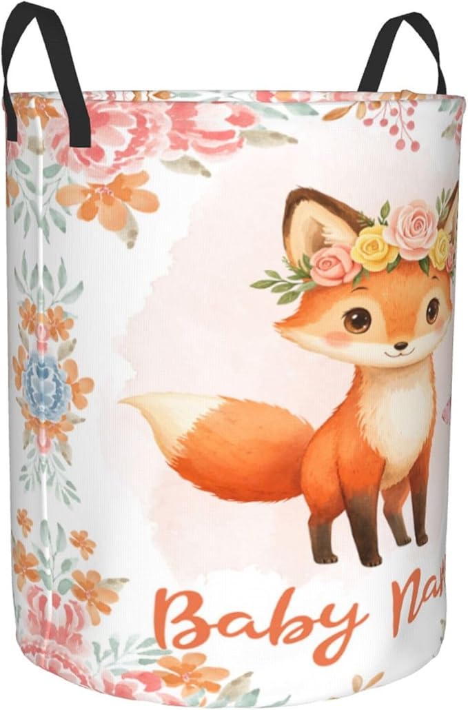 Personalized Fox Laundry Basket For Baby Kids Boys Girls Adult Custom Hamper Basket With Name For Bathroom Bedrooms Collapsible Baby Dirty Clothes Hamper With Handles