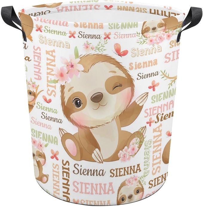 Sloth Laundry Basket,Personalized Laundry Hamper for Boys Girls,Custom Laundry Basket With Name, Customized Dirty Clothes Hamper for Bathroom Bedrooms,M-19.5"X 15.7"