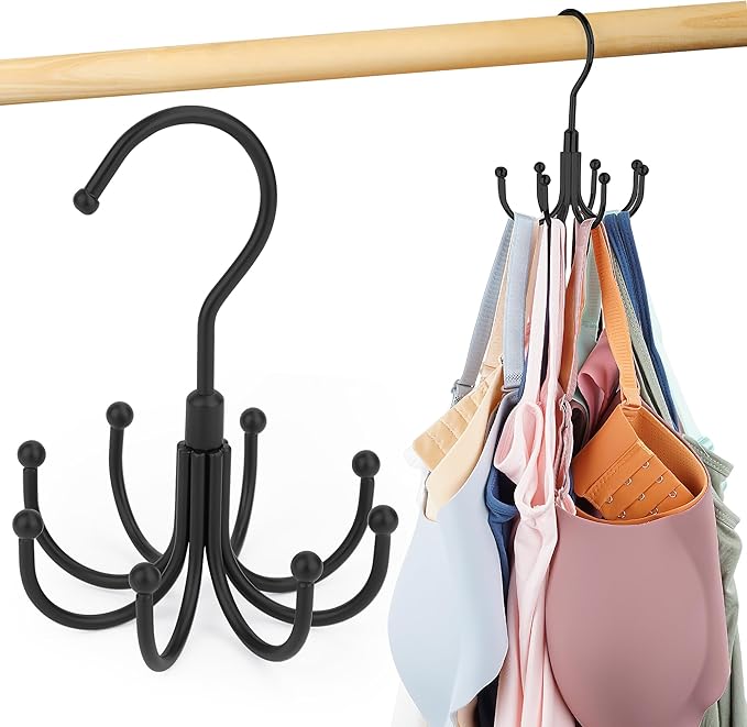 2 Pack Tank Top Hanger, Rotatable Bra Hanger for Closet, Max 24 Capacity Metal Tank Top Holder Storage Space Saving Sport Bra Organizer, Black