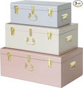 Vixdonos Decorative Box Set of 3 Metal Trunks Chest with Safety Lock Clasp for Treasure Organization and Home Dorm Decor,26.8x16.5x11Inches