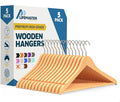 Lifemaster Wooden Clothes Hangers – with 360 Degree Swivel Hook and Non-Slip Shoulder Notch, Holds Up to 10 lbs, Pants Bar Design, Organizing Suit, Dress, Coat, and Clothes, Pack of 5, Natural Color
