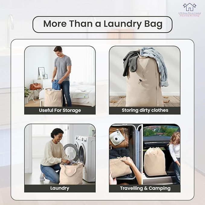 LFH Home Cotton Canvas Extra Large Laundry Bag with Handle, Heavy Duty Drawstring Closure Washable Laundry Bags, School Travel, Home, Hotel, College Dorm, Organizer Sack, 28x40-Natural
