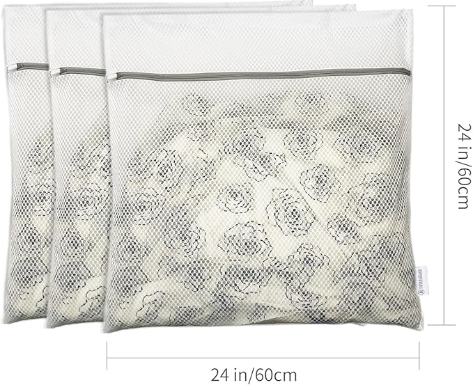 FOYERNUAGE 3pcs PREMIUM Honeycomb Mesh Laundry Bags for Delicates with Zipper,Travel Storage Organize Bags,Wash Bags for Hosiery,Jacket,Coat,Blanket,Quilt,Sheet,Extra Strong,Extra Large 24×24inch(3XL)