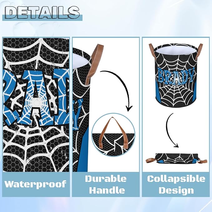 Spider Wed Personalized-Laundry-Hamper-Basket for Kids Custom Name Collapsible Storage Organizer Bin Dirty Clothes Toys Hamper for Boys Nursery in Laundry, Bedroom, Bathroom Wed-6