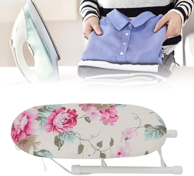 Ironing Board, Heat Resistant Mini Iron Board Foldable Tabletop Ironing Board Portable Iron Board Clothes Ironing Accessories for Home Dorm (Peony Flower)